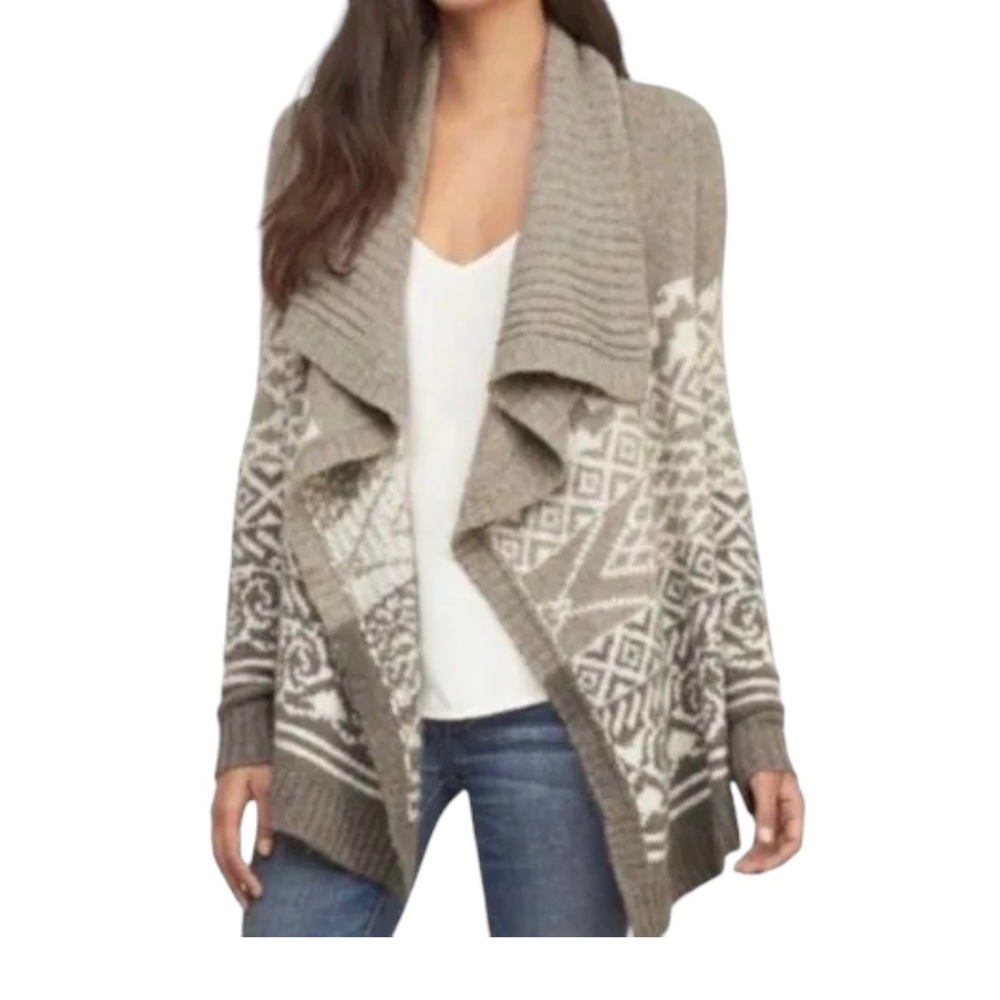 ABERCROMBIE & FITCH Fair Isle Waterfall Open Front Cardigan Sweater Beige Medium